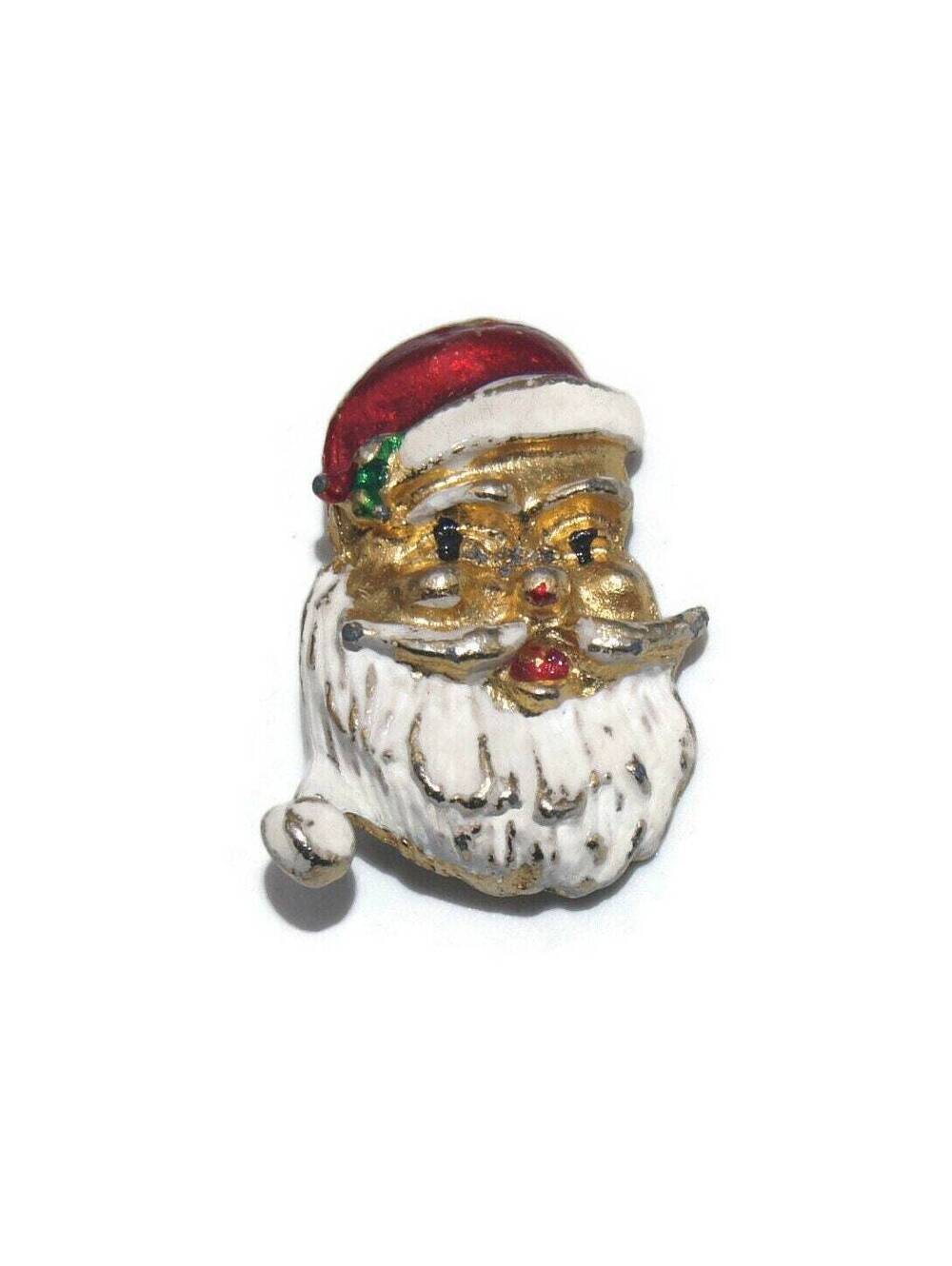 Vintage Gold Tone with Red and White Enamel Santa Christmas Brooch.